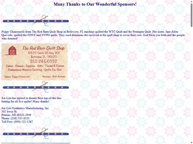 Screenshot of the original WTCQuilt.com: Sponsors