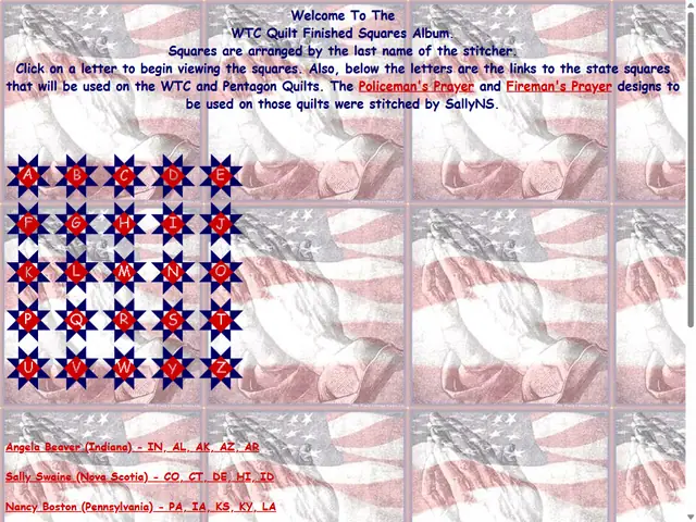 Screenshot of the original WTCQuilt.com: The Finished Squares Album