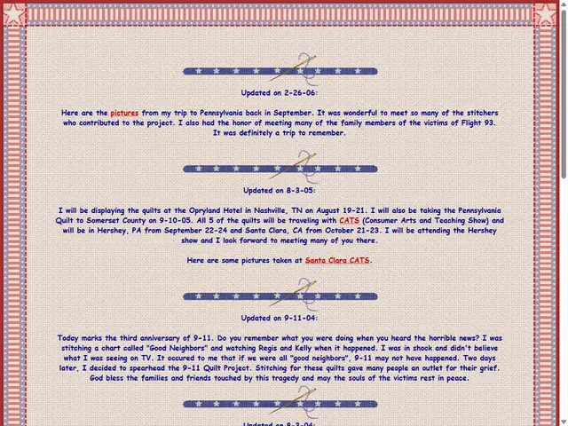 Screenshot of the original WTCQuilt.com: Updates