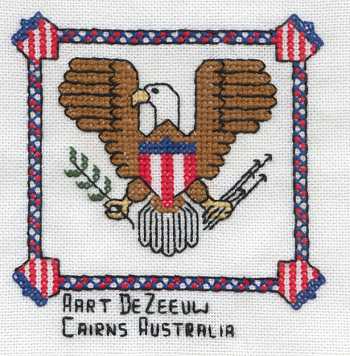 Cross-stitched memorial square by Aart DeZeeuw