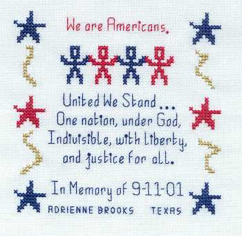 Cross-stitched memorial square by Adrienne Brooks