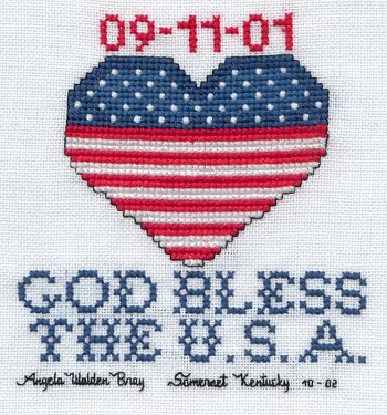 Cross-stitched memorial square by Angela Bray