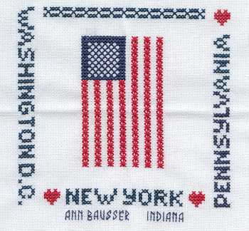 Cross-stitched memorial square by Ann Bausser