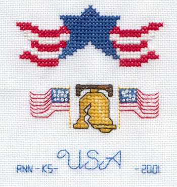 Cross-stitched memorial square by Ann Brandt
