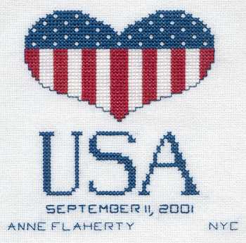 Cross-stitched memorial square by Anne Flaherty
