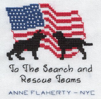 Cross-stitched memorial square by Anne Flaherty