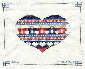 Cross-stitched memorial square by Anu Wickholm