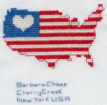 Cross-stitched memorial square by Barbara Chase