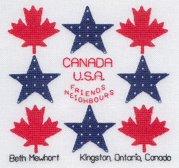 Cross-stitched memorial square by Beth Mewhart
