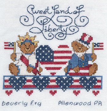 Cross-stitched memorial square by Beverly Fry