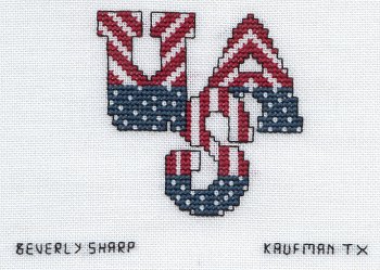 Cross-stitched memorial square by Beverly Sharp