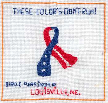 Cross-stitched memorial square by Birdie Persinger