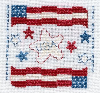 Cross-stitched memorial square by Bobbie Sankatsing
