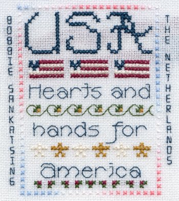 Cross-stitched memorial square by Bobbie Sankatsing