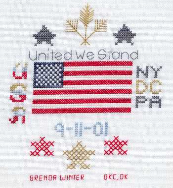 Cross-stitched memorial square by Brenda Winter