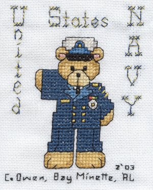 Cross-stitched memorial square by C. Owen