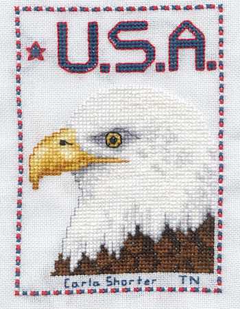 Cross-stitched memorial square by Carla Shorter