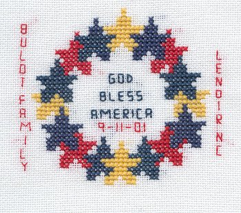 Cross-stitched memorial square by Carole Bulot