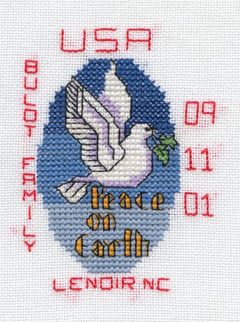 Cross-stitched memorial square by Carole Bulot