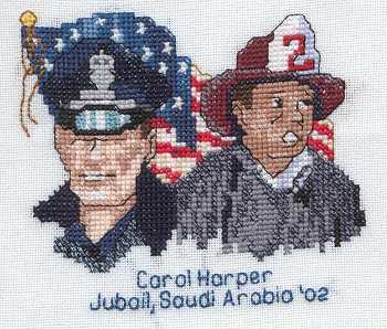 Cross-stitched memorial square by Carol Harper