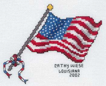 Cross-stitched memorial square by Cathy Wiese