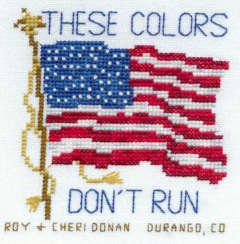 Cross-stitched memorial square by Cheri Donan