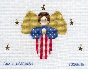 Cross-stitched memorial square by Cheri Donan