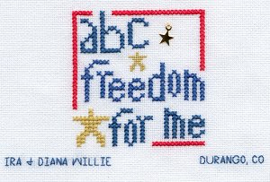 Cross-stitched memorial square by Cheri Donan