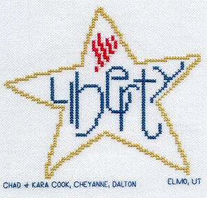 Cross-stitched memorial square by Cheri Donan