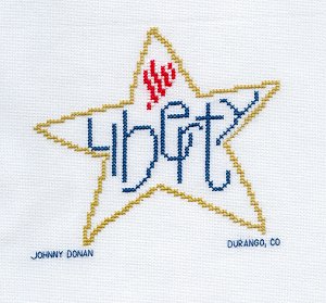 Cross-stitched memorial square by Cheri Donan