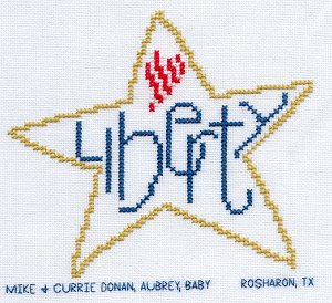Cross-stitched memorial square by Cheri Donan