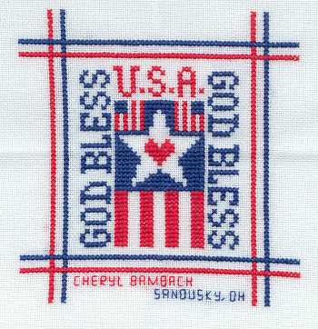 Cross-stitched memorial square by Cheryl Bambach