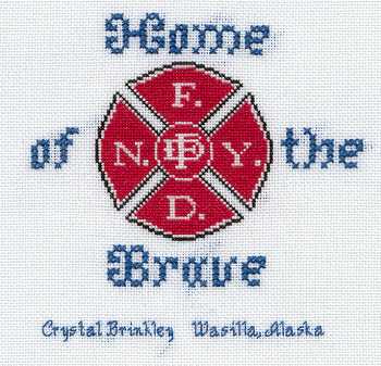 Cross-stitched memorial square by Crystal Brinkley