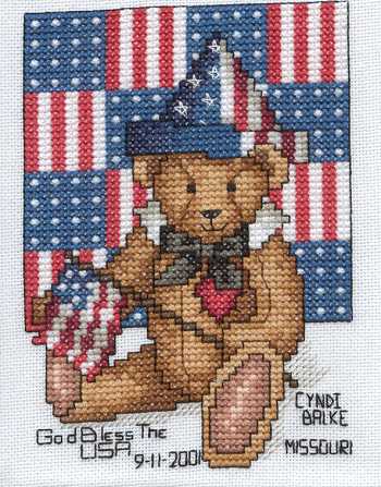 Cross-stitched memorial square by Cyndi Balke