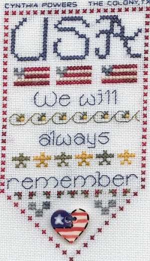 Cross-stitched memorial square by Cynthia Powers