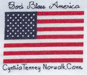 Cross-stitched memorial square by Cynthia Tenney
