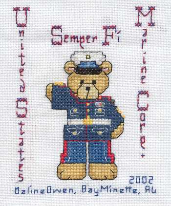 Cross-stitched memorial square by Daline Owen