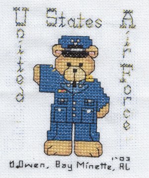 Cross-stitched memorial square by Daline Owen