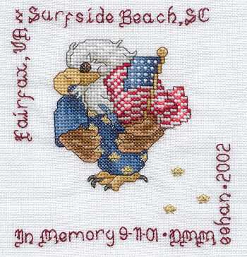 Cross-stitched memorial square by Dawn Meehan