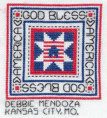 Cross-stitched memorial square by Debbie Mendoza