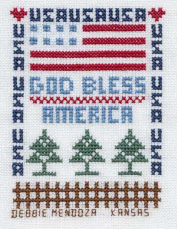 Cross-stitched memorial square by Debbie Mendoza