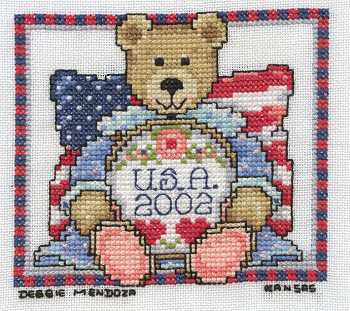 Cross-stitched memorial square by Debbie Mendoza