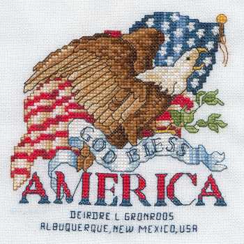 Cross-stitched memorial square by Deirdre Gronroos