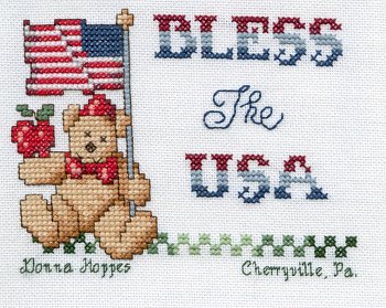 Cross-stitched memorial square by Donna Hoppes
