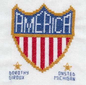 Cross-stitched memorial square by Dorothy Giroux