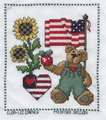 Cross-stitched memorial square by Elda-Lee Carnes