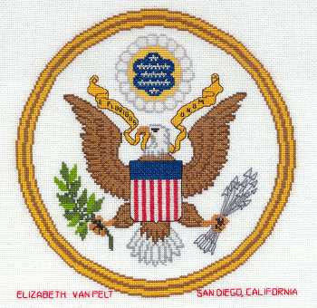 Cross-stitched memorial square by Elizabeth Van Pelt