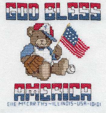 Cross-stitched memorial square by Elnora McCarthy