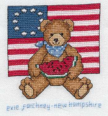 Cross-stitched memorial square by Evelyn Faichney