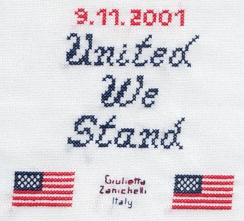 Cross-stitched memorial square by Guliette Zanichelli